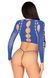 Комплект Leg Avenue Long sleeve crop top & string Royal Blue One Size, топ, стрінги
